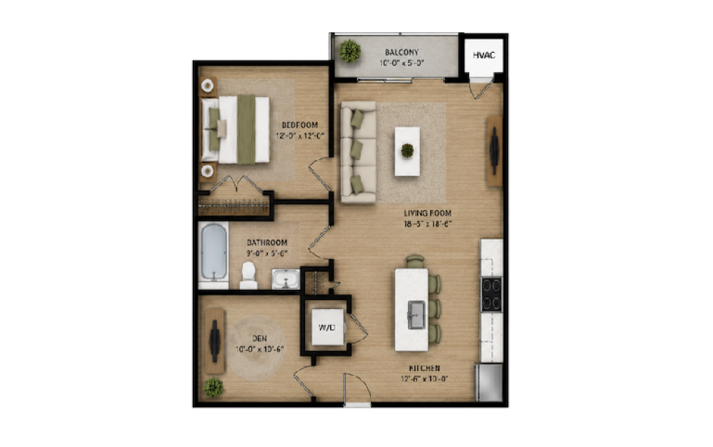 Ivy - 1 bedroom floorplan layout with 1 bathroom and 777 square feet